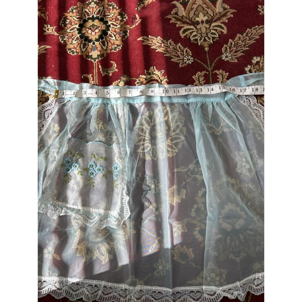 Vintage‎ Apron Lot of 2 Kitchen Half Apron Lace Trim Pink Blue Embroidered